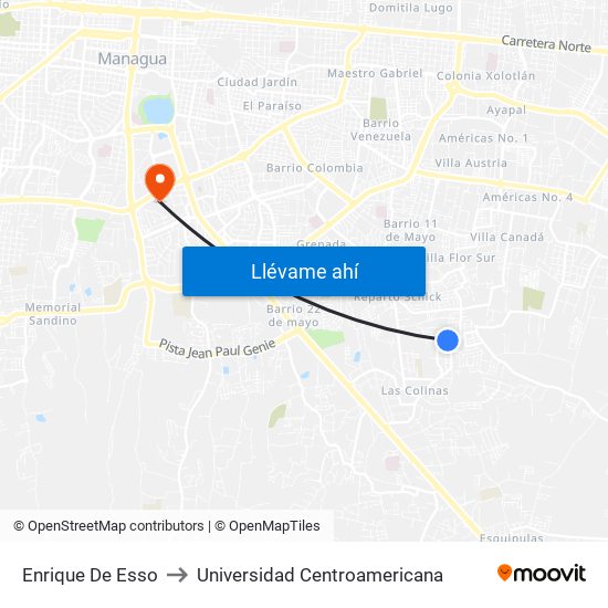 Enrique De Esso to Universidad Centroamericana map