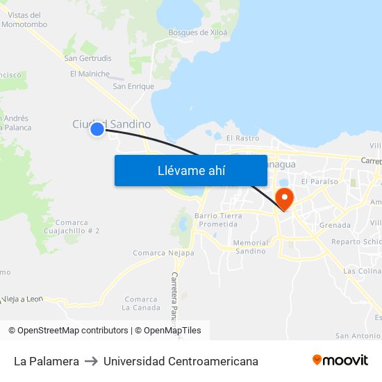 La Palamera to Universidad Centroamericana map