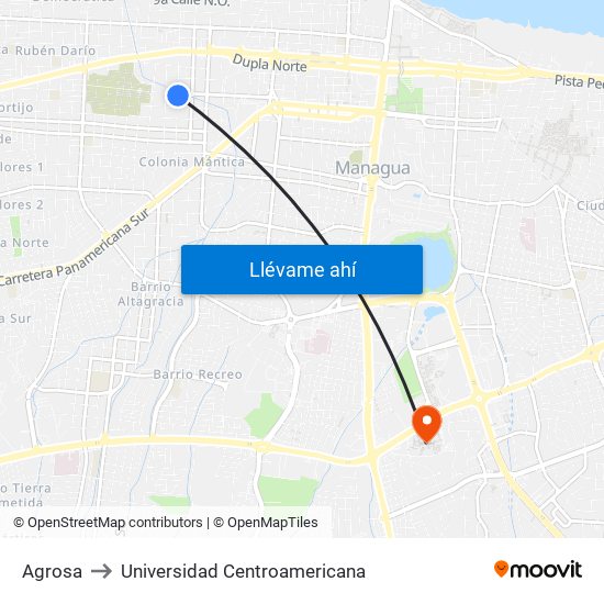 Agrosa to Universidad Centroamericana map