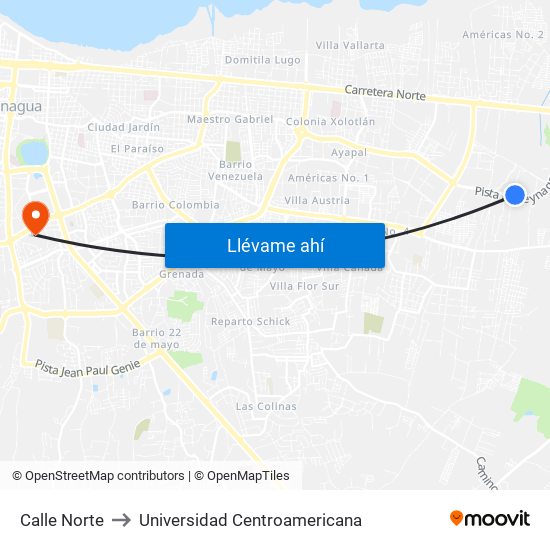 Calle Norte to Universidad Centroamericana map