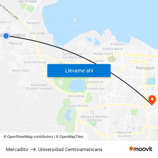 Mercadito to Universidad Centroamericana map