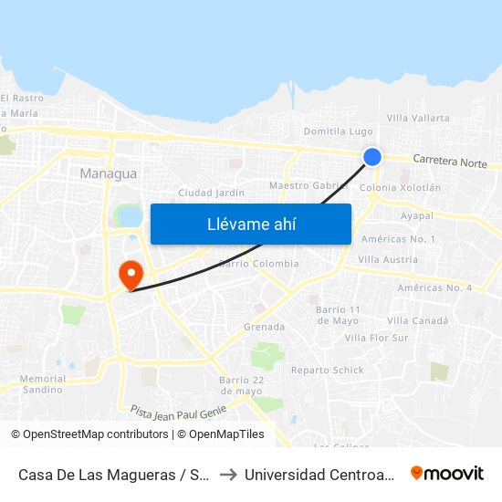 Casa De Las Magueras /  Santa Rosa to Universidad Centroamericana map