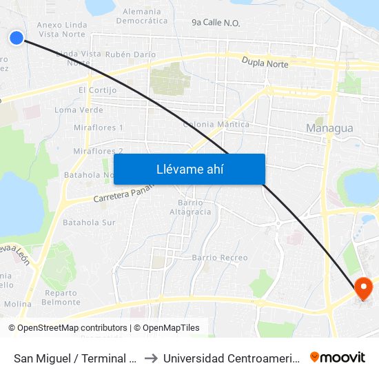 San Miguel / Terminal 101 to Universidad Centroamericana map