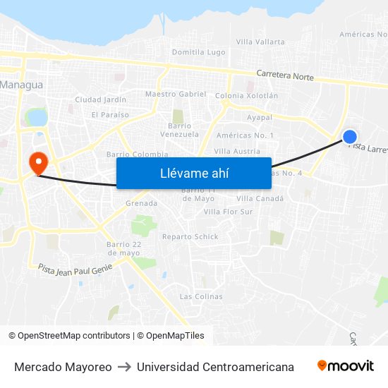 Mercado Mayoreo to Universidad Centroamericana map