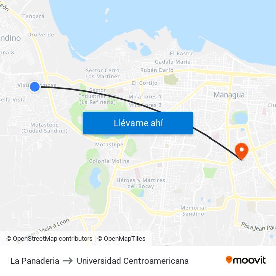 La Panaderia to Universidad Centroamericana map