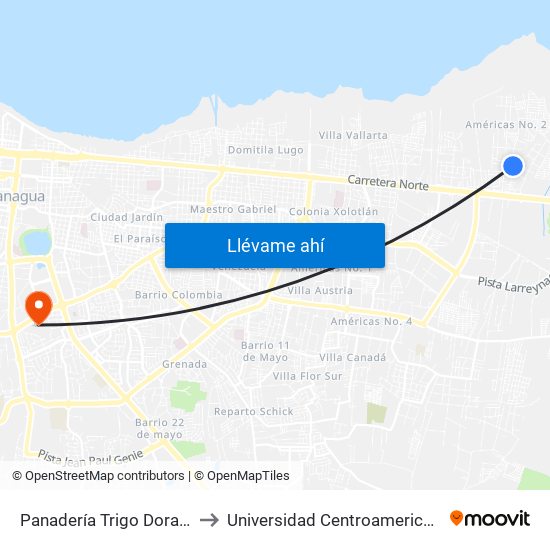 Panadería Trigo Dorado to Universidad Centroamericana map
