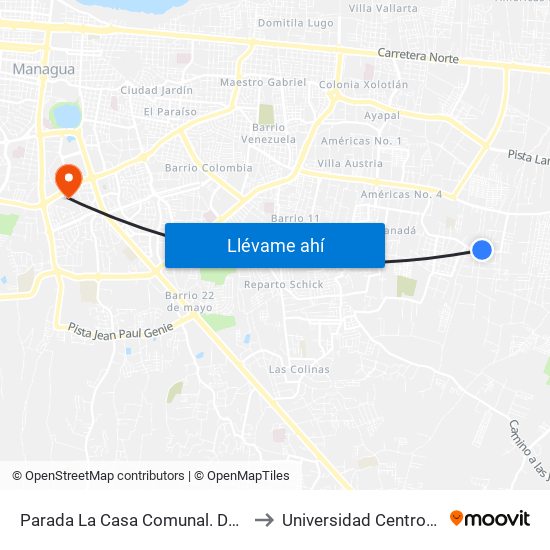 Parada La Casa Comunal. De Villa Livertad to Universidad Centroamericana map