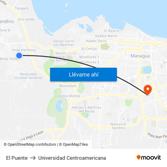 El Puente to Universidad Centroamericana map
