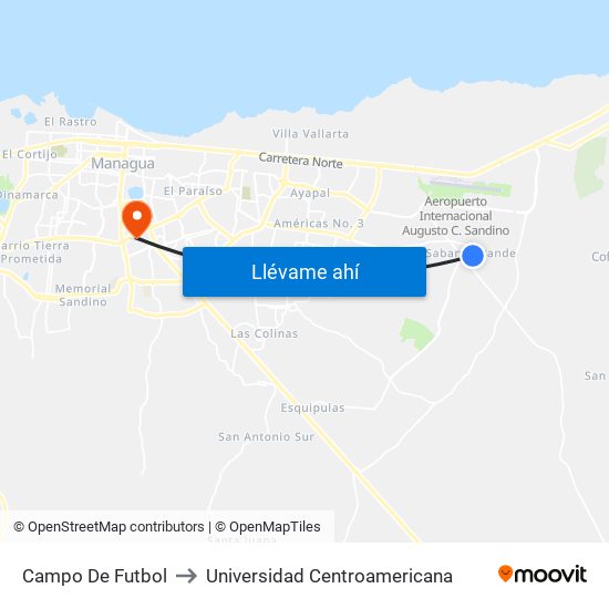 Campo De Futbol to Universidad Centroamericana map