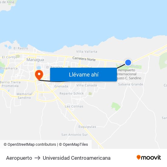 Aeropuerto to Universidad Centroamericana map