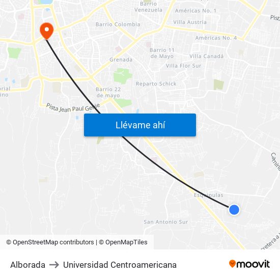 Alborada to Universidad Centroamericana map