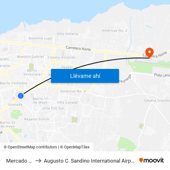 Mercado Humebes Sureste to Augusto C. Sandino International Airport (MGA) (Aeropuerto Internacional Augusto C. Sandino) map