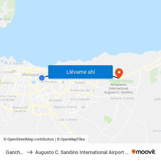 Gancho De Camino to Augusto C. Sandino International Airport (MGA) (Aeropuerto Internacional Augusto C. Sandino) map