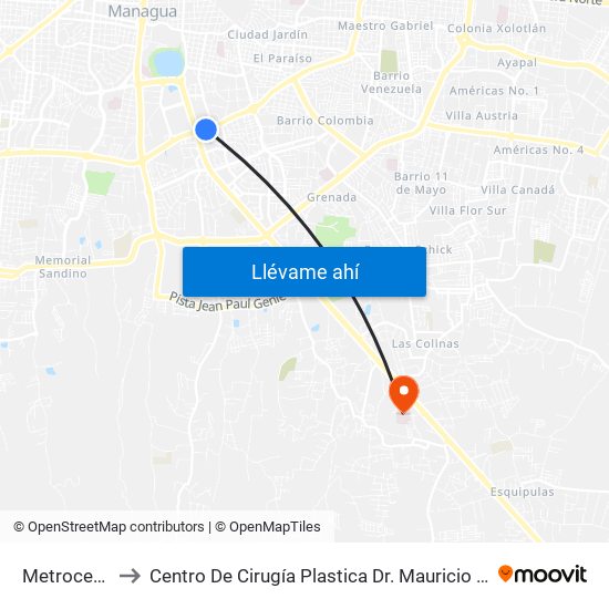 Metrocentro to Centro De Cirugía Plastica Dr. Mauricio Mendieta map
