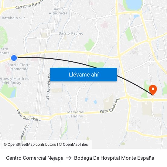 Centro Comercial Nejapa to Bodega De Hospital Monte España map