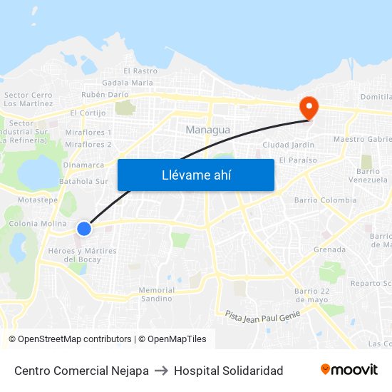 Centro Comercial Nejapa to Hospital Solidaridad map