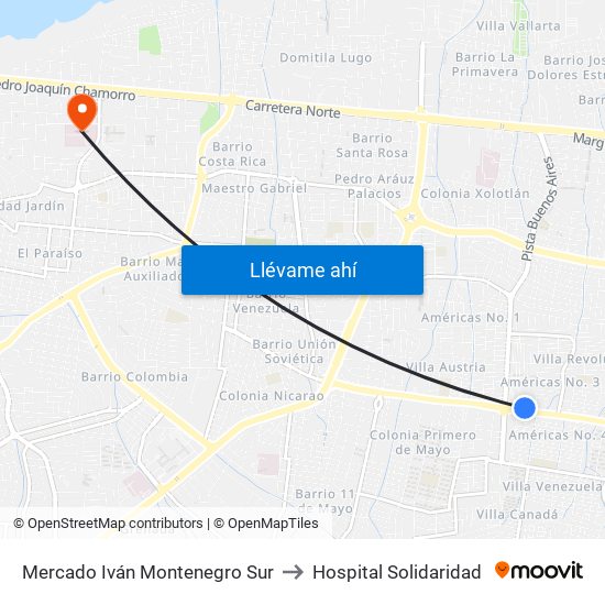 Mercado Iván Montenegro Sur to Hospital Solidaridad map