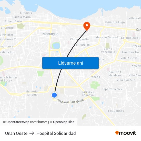 Unan Oeste to Hospital Solidaridad map