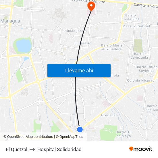 El Quetzal to Hospital Solidaridad map