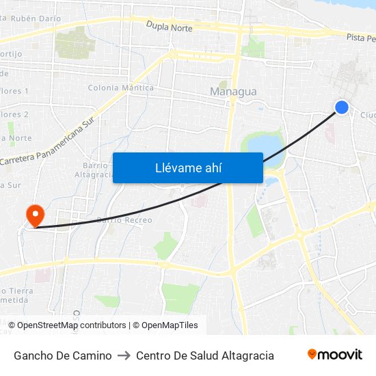 Gancho De Camino to Centro De Salud Altagracia map
