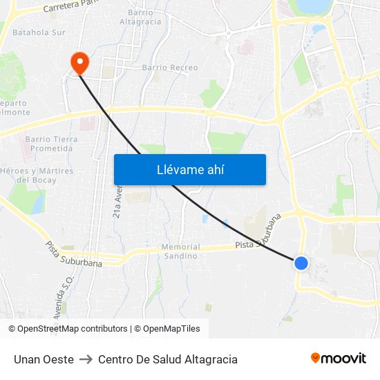 Unan Oeste to Centro De Salud Altagracia map