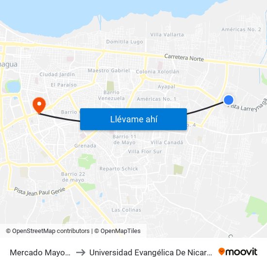 Mercado Mayoreo to Universidad Evangélica De Nicaragua map