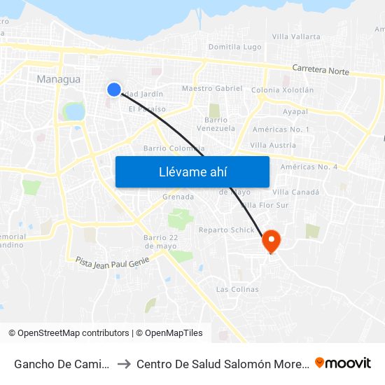 Gancho De Camino to Centro De Salud Salomón Moreno map