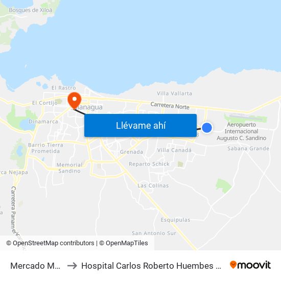 Mercado Mayoreo to Hospital Carlos Roberto Huembes Filial El Carmen map