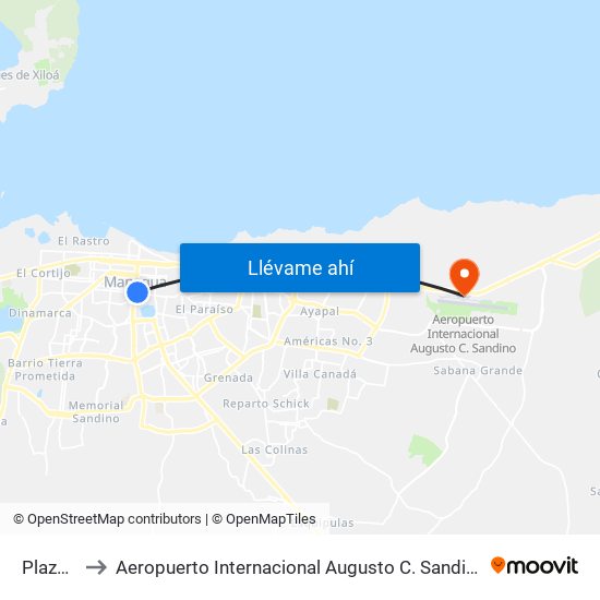 Plaza Inter to Aeropuerto Internacional Augusto C. Sandino - Terminal De Pasajeros map