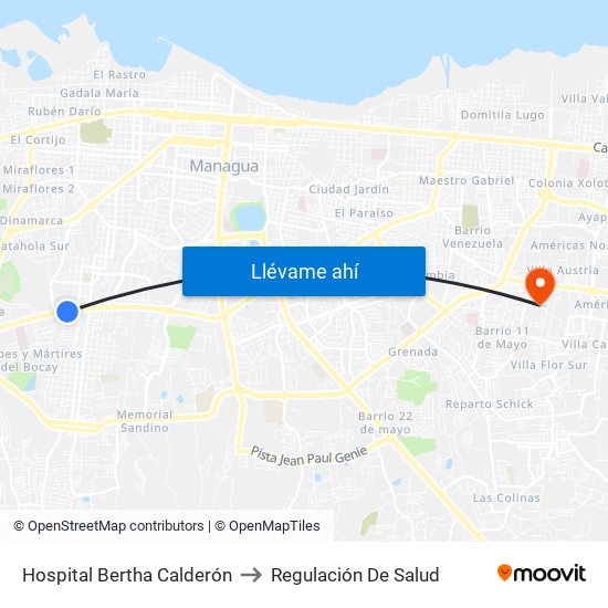 Hospital Bertha Calderón to Regulación De Salud map