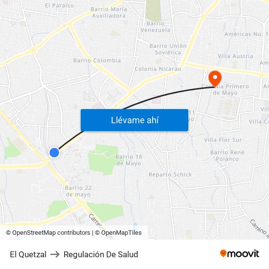 El Quetzal to Regulación De Salud map