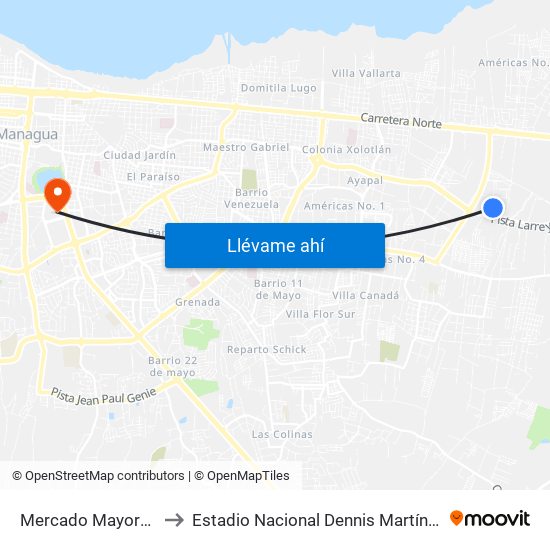 Mercado Mayoreo to Estadio Nacional Dennis Martínez map
