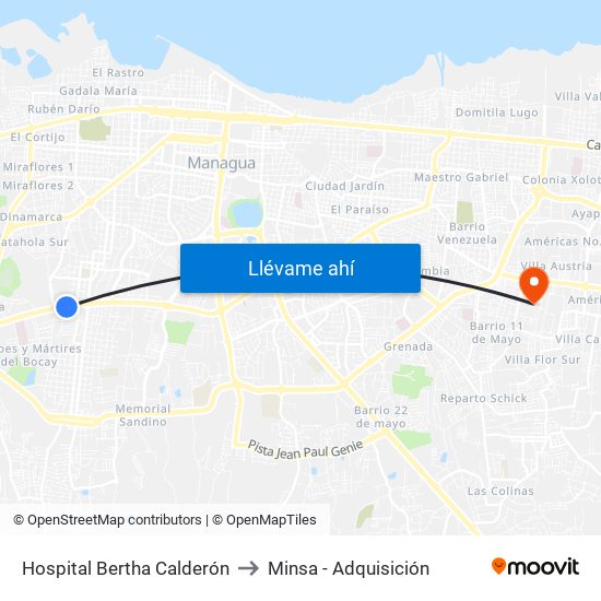 Hospital Bertha Calderón to Minsa - Adquisición map