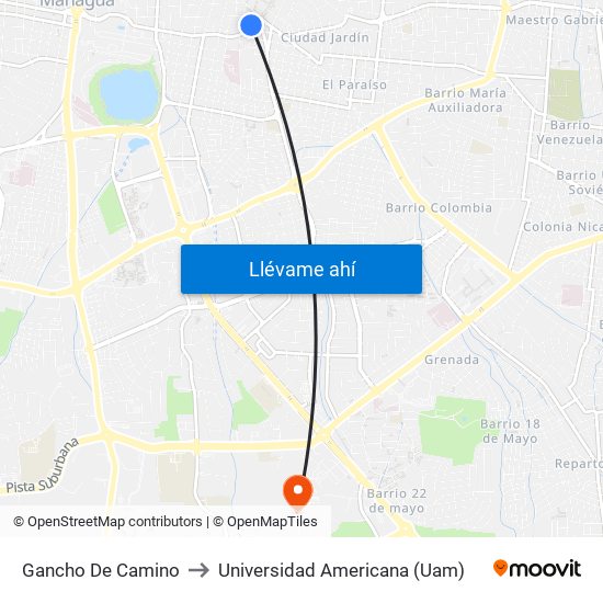 Gancho De Camino to Universidad Americana (Uam) map