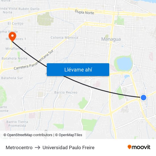 Metrocentro to Universidad Paulo Freire map