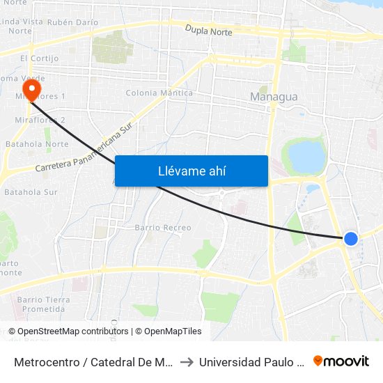 Metrocentro / Catedral De Managua to Universidad Paulo Freire map