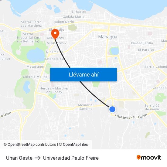 Unan Oeste to Universidad Paulo Freire map