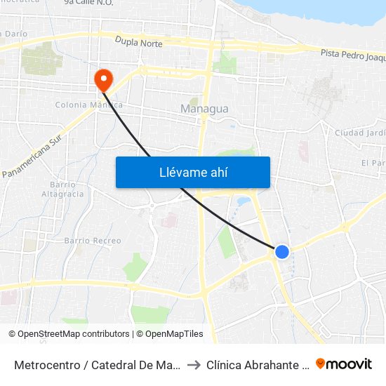 Metrocentro / Catedral De Managua to Clínica Abrahante Díaz map