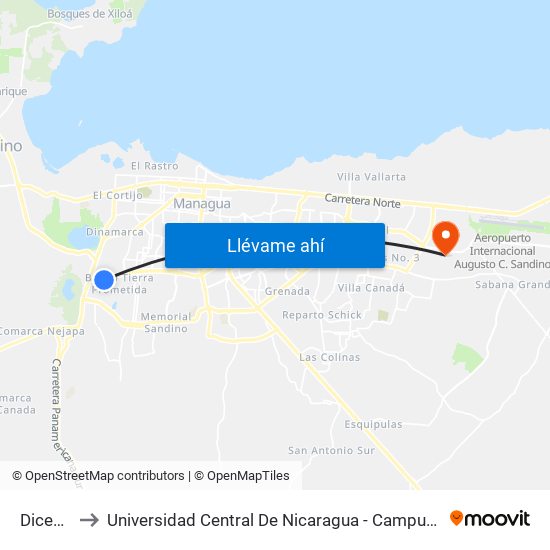 Dicegsa to Universidad Central De Nicaragua - Campus El Doral map