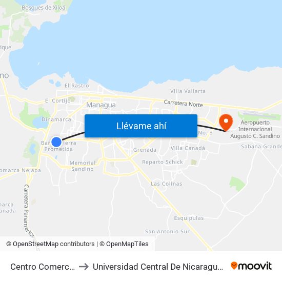 Centro Comercial Nejapa to Universidad Central De Nicaragua - Campus El Doral map