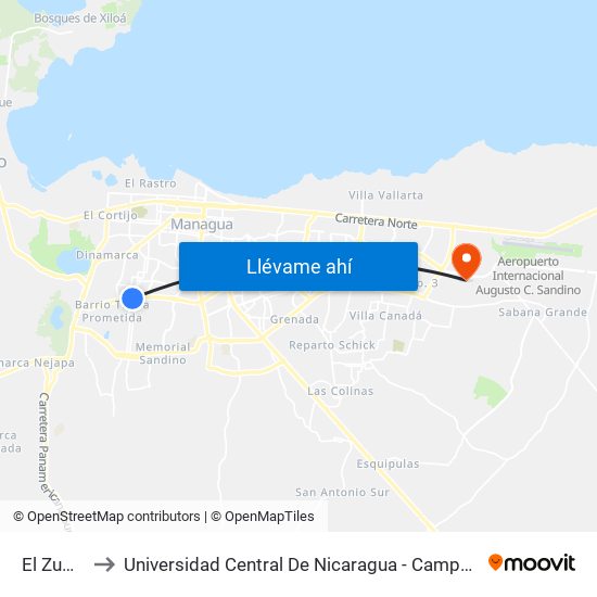 El Zumen to Universidad Central De Nicaragua - Campus El Doral map