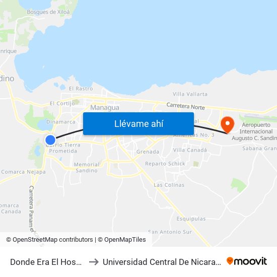 Donde Era El Hospital Velez Paiz to Universidad Central De Nicaragua - Campus El Doral map