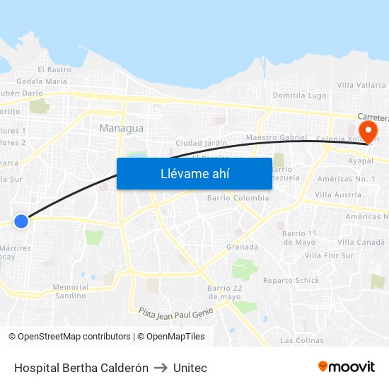 Hospital Bertha Calderón to Unitec map