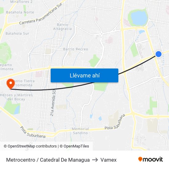 Metrocentro / Catedral De Managua to Vamex map