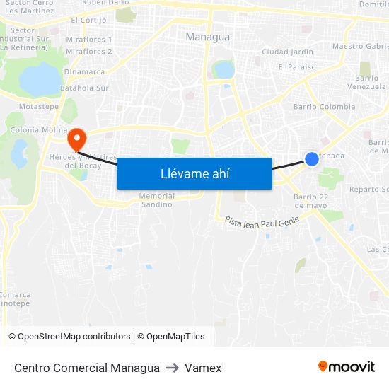 Centro Comercial Managua to Vamex map