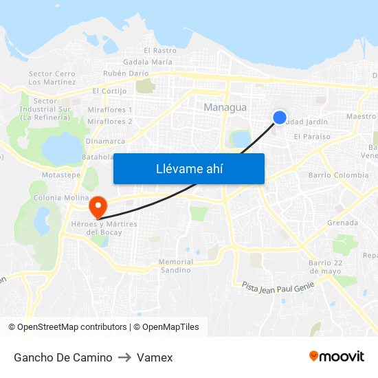 Gancho De Camino to Vamex map