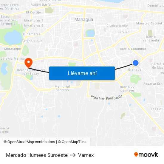 Mercado Humees Suroeste to Vamex map