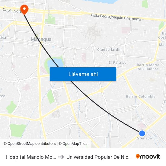 Hospital Manolo Morales to Universidad Popular De Nicaragua map