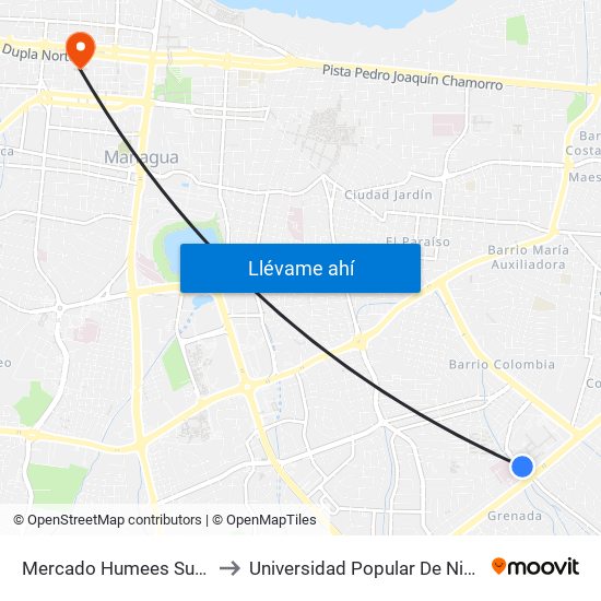 Mercado Humees Suroeste to Universidad Popular De Nicaragua map