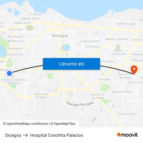 Dicegsa to Hospital Conchita Palacios map